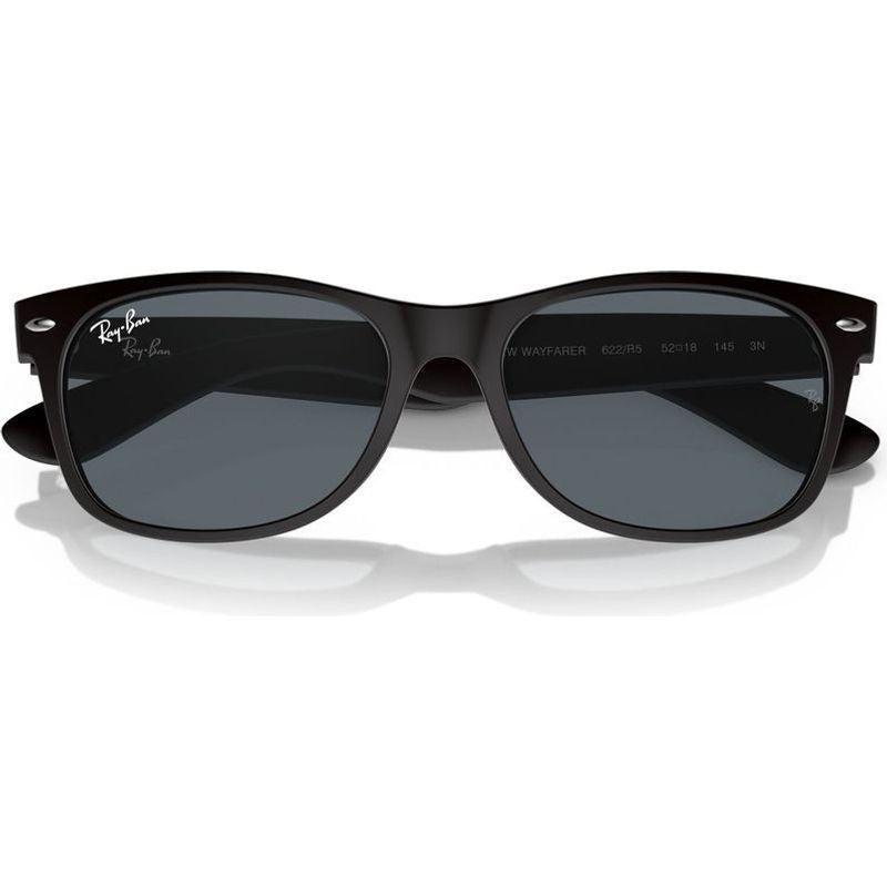 New Wayfarer Classic RB2132, Black Rubber/Blue Glass Lenses 58 Eye Size
