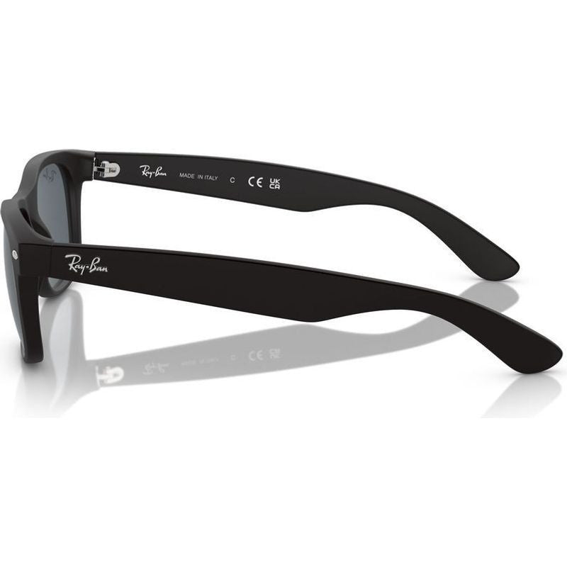 New Wayfarer Classic RB2132, Black Rubber/Blue Glass Lenses 58 Eye Size
