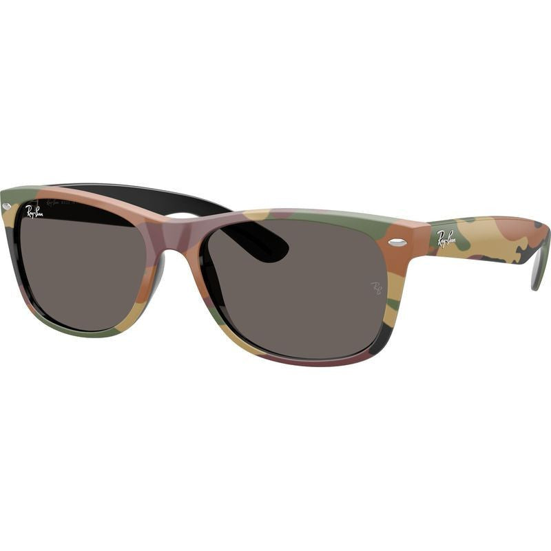 New Wayfarer Classic RB2132, Black and Green Camouflage/Dark Grey Glass Lenses 55 Eye Size