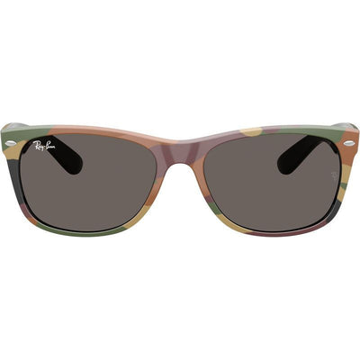 New Wayfarer Classic RB2132, Black and Green Camouflage/Dark Grey Glass Lenses 55 Eye Size