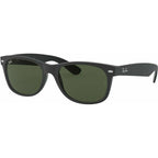 New Wayfarer Classic RB2132, Top Rubber Black on Shiny Black/Green Glass Lenses 55 Eye Size