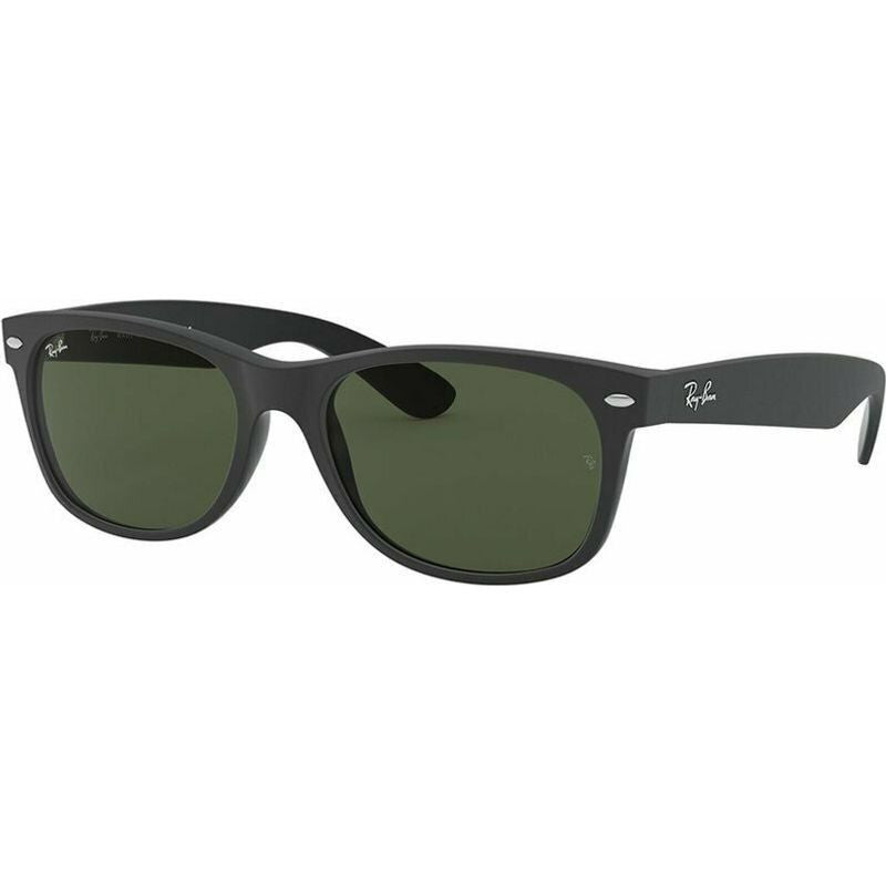 New Wayfarer Classic RB2132, Top Rubber Black on Shiny Black/Green Glass Lenses 55 Eye Size