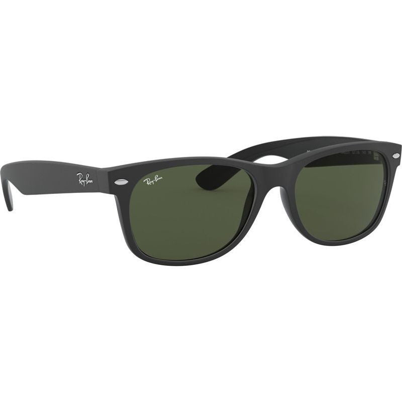 New Wayfarer Classic RB2132, Top Rubber Black on Shiny Black/Green Glass Lenses 55 Eye Size