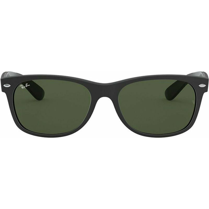 New Wayfarer Classic RB2132, Top Rubber Black on Shiny Black/Green Glass Lenses 55 Eye Size
