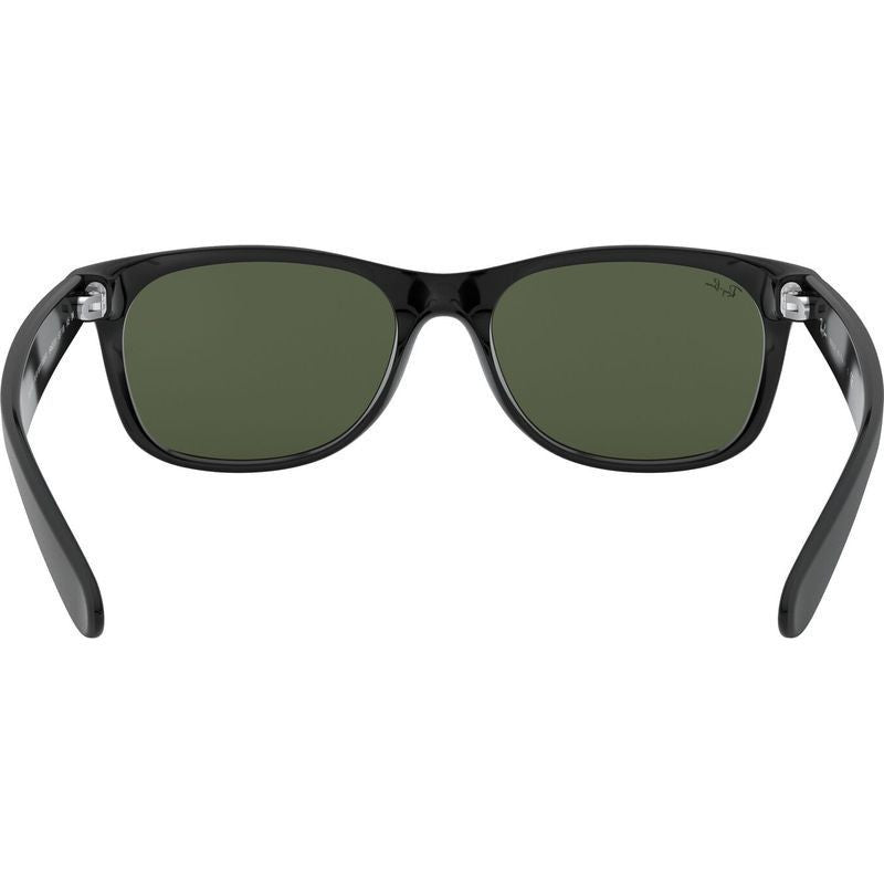 New Wayfarer Classic RB2132, Top Rubber Black on Shiny Black/Green Glass Lenses 55 Eye Size