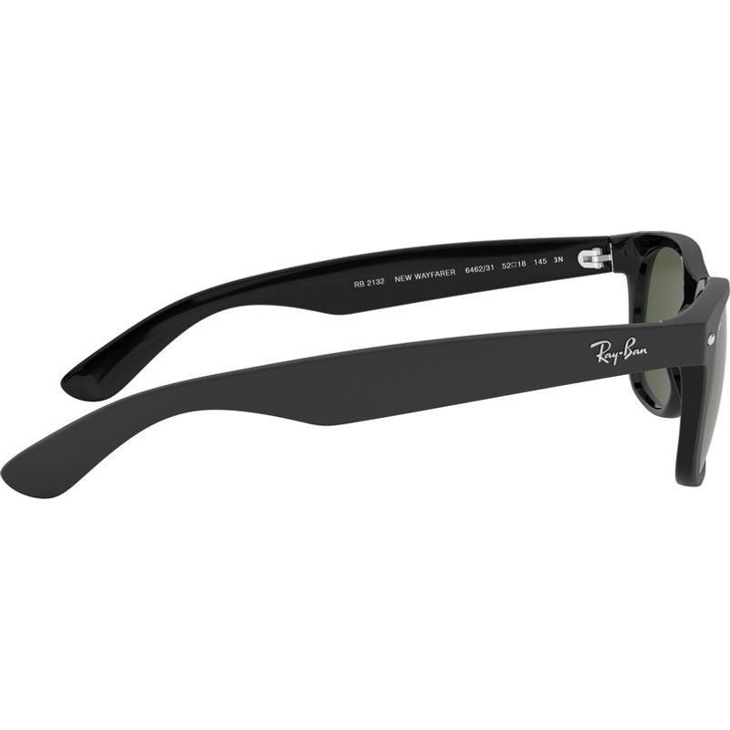 New Wayfarer Classic RB2132, Top Rubber Black on Shiny Black/Green Glass Lenses 55 Eye Size
