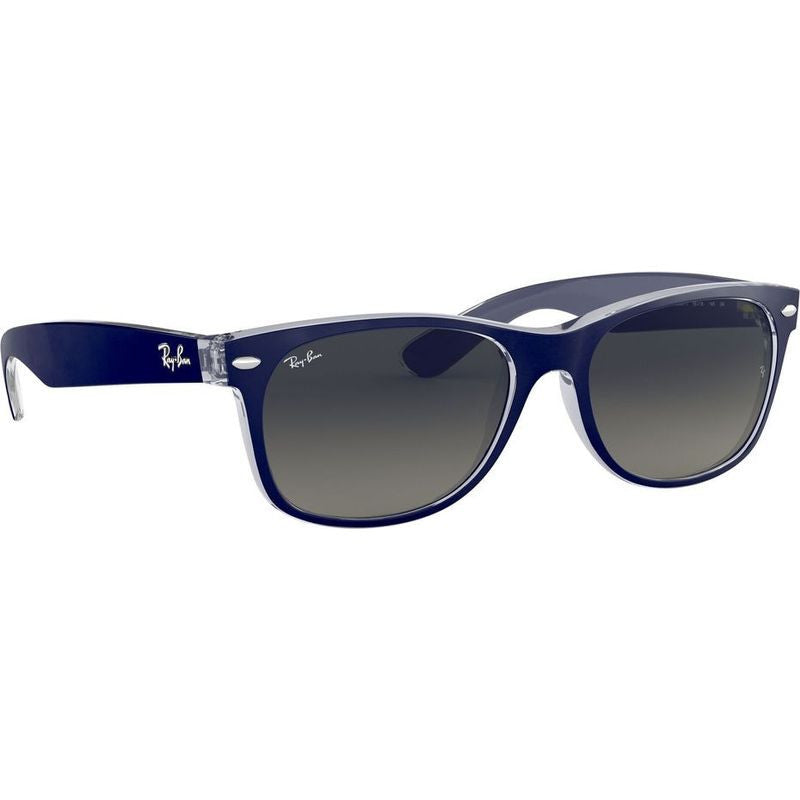 New Wayfarer Classic RB2132, Top Matte Blue on Transparent/Grey Gradient Glass Lenses 55 Eye Size