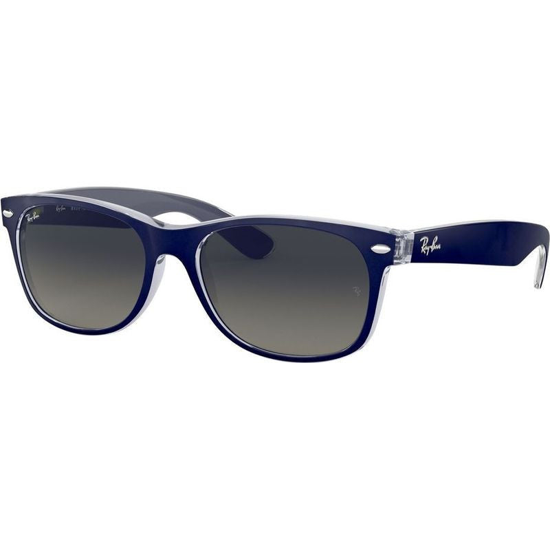 New Wayfarer Classic RB2132, Top Matte Blue on Transparent/Grey Gradient Glass Lenses 55 Eye Size