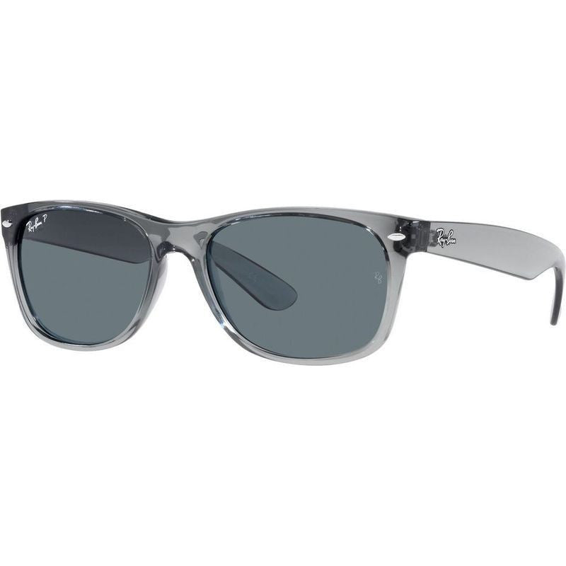 New Wayfarer Classic RB2132, Transparent Grey/Dark Blue Polarised Glass Lenses 55 Eye Size