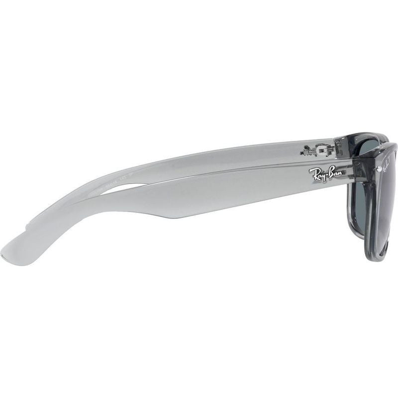 New Wayfarer Classic RB2132, Transparent Grey/Dark Blue Polarised Glass Lenses 52 Eye Size