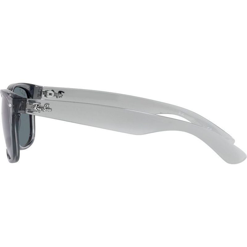 New Wayfarer Classic RB2132, Transparent Grey/Dark Blue Polarised Glass Lenses 55 Eye Size