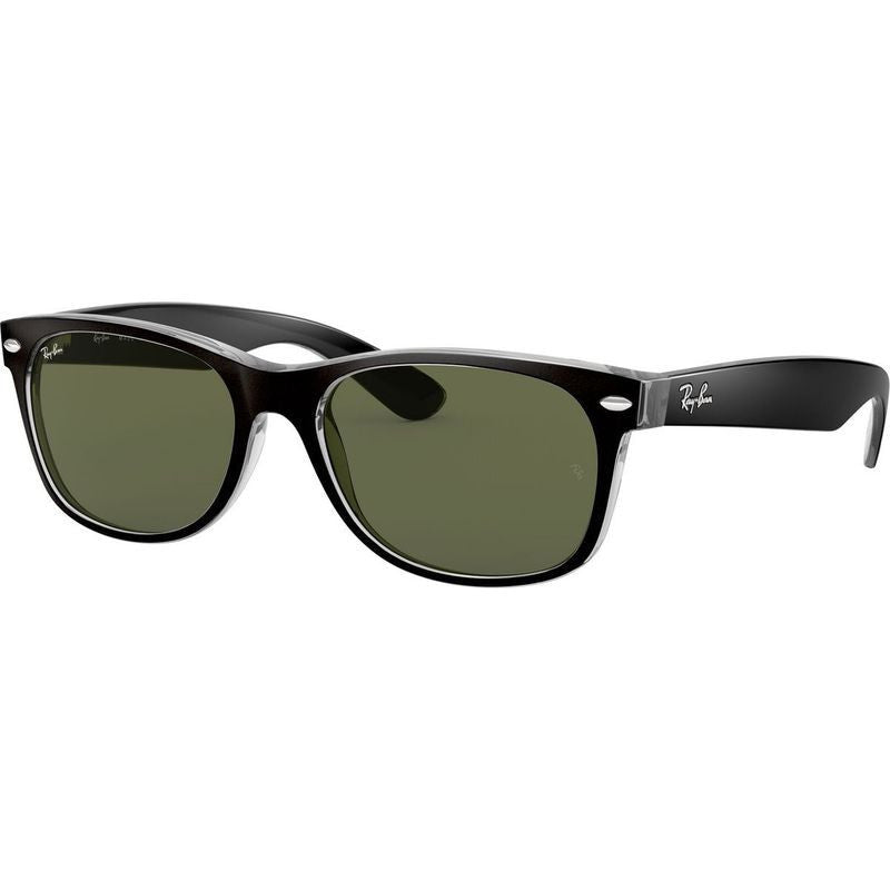 New Wayfarer Classic RB2132, Top Black on Transparent/Green Glass Lenses 55 Eye Size