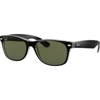 New Wayfarer Classic RB2132, Top Black on Transparent/Green Glass Lenses 55 Eye Size