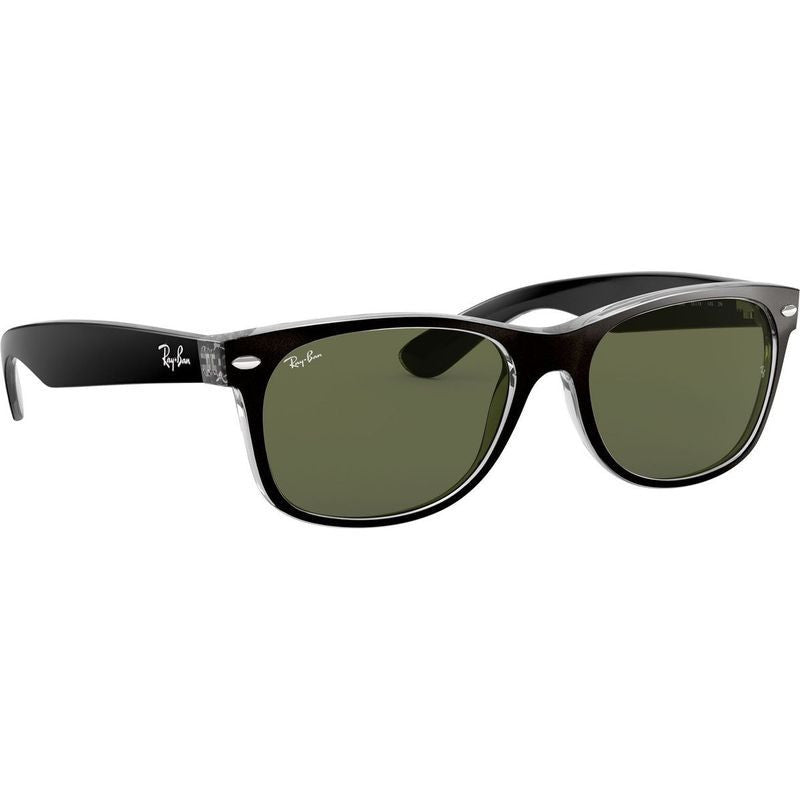 New Wayfarer Classic RB2132, Top Black on Transparent/Green Glass Lenses 55 Eye Size