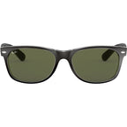 New Wayfarer Classic RB2132, Top Black on Transparent/Green Glass Lenses 55 Eye Size