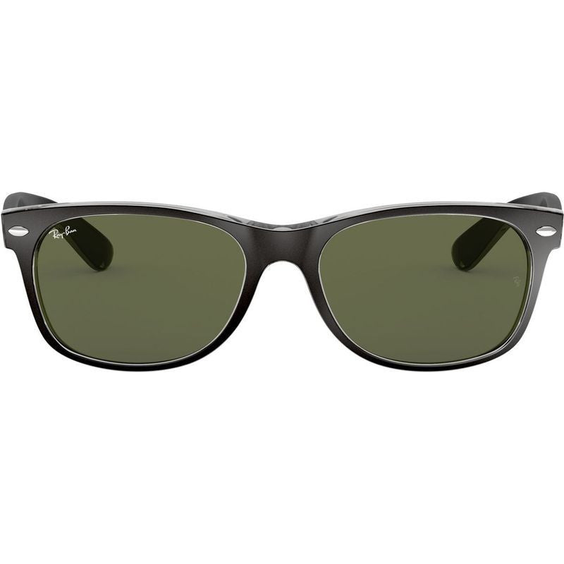 New Wayfarer Classic RB2132, Top Black on Transparent/Green Glass Lenses 55 Eye Size