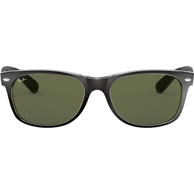 New Wayfarer Classic RB2132, Top Black on Transparent/Green Glass Lenses 55 Eye Size