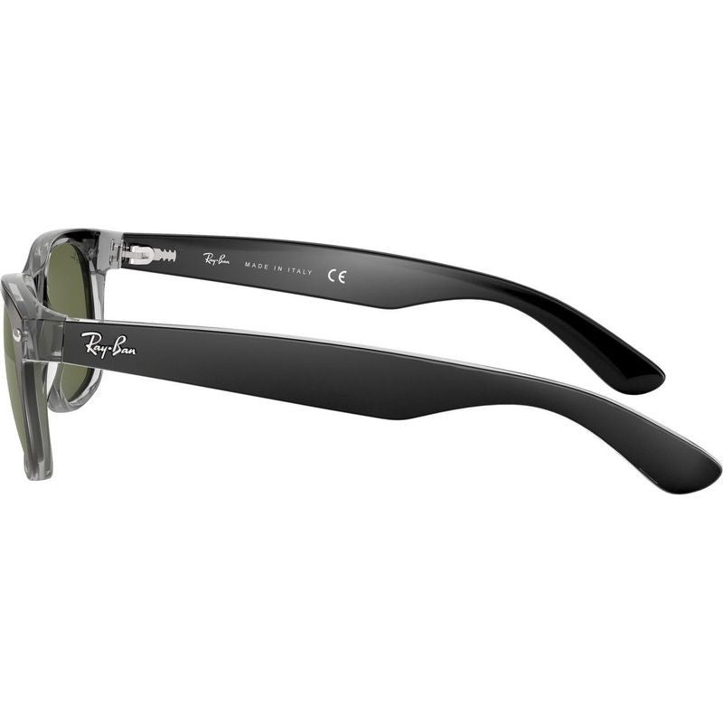 New Wayfarer Classic RB2132, Top Black on Transparent/Green Glass Lenses 55 Eye Size