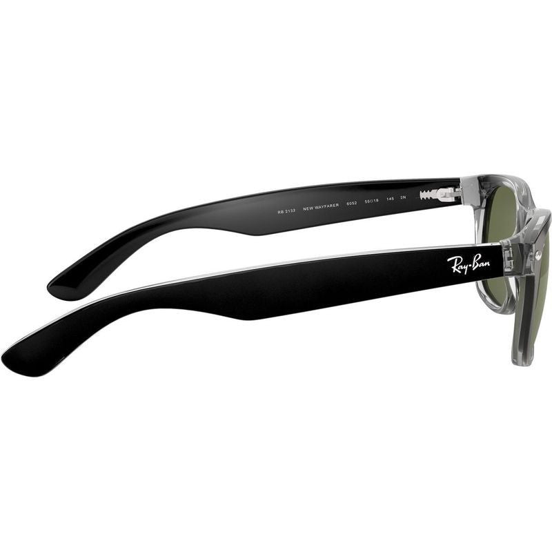 New Wayfarer Classic RB2132, Top Black on Transparent/Green Glass Lenses 55 Eye Size