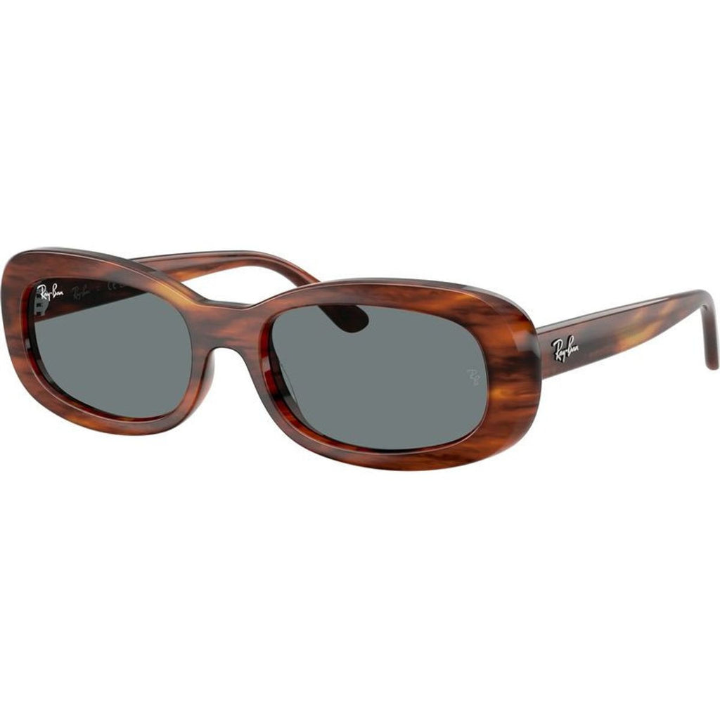 RB2221, Striped Havana/Blue Glass Lenses 53 Eye Size