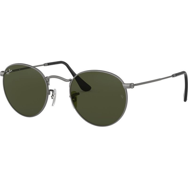 Round Metal RB3447, Matte Gunmetal/Green Glass Lenses 50 Eye Size