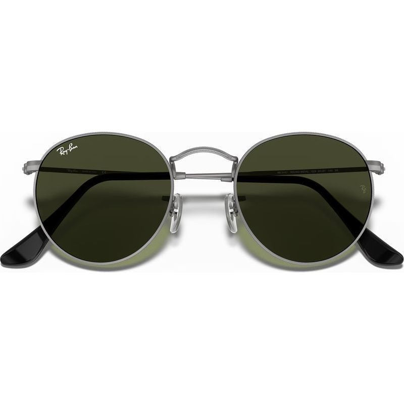 Round Metal RB3447, Matte Gunmetal/Green Glass Lenses 50 Eye Size