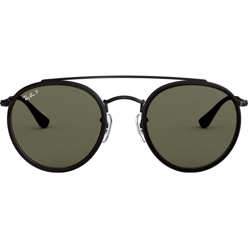 Round Double Bridge RB3647N, Black/Green Polarised Glass Lenses