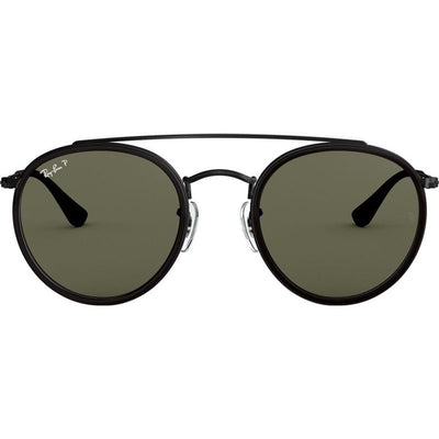 Round Double Bridge RB3647N, Black/Green Polarised Glass Lenses