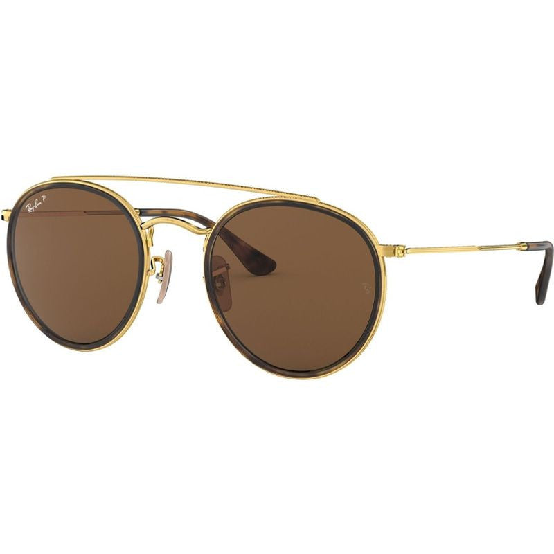 Round Double Bridge RB3647N, Gold/Brown Polarised Glass Lenses