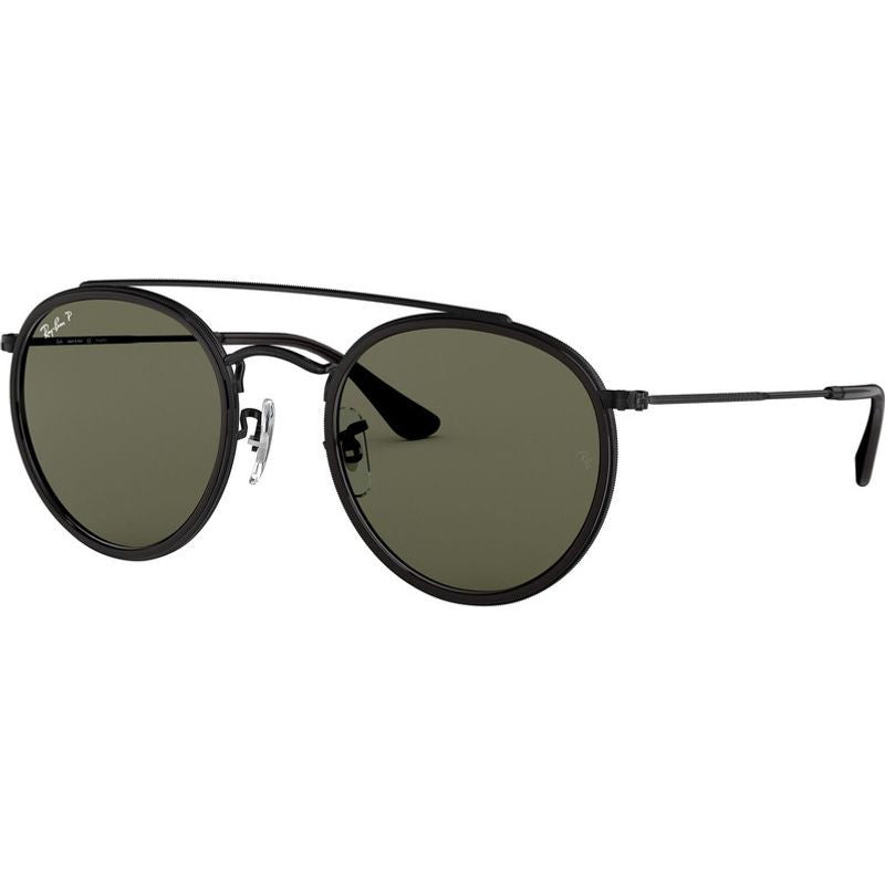 Round Double Bridge RB3647N, Black/Green Polarised Glass Lenses