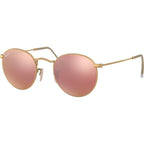 Round Metal RB3447, Gold/Brown Pink Mirror Glass Lenses 50 Eye Size