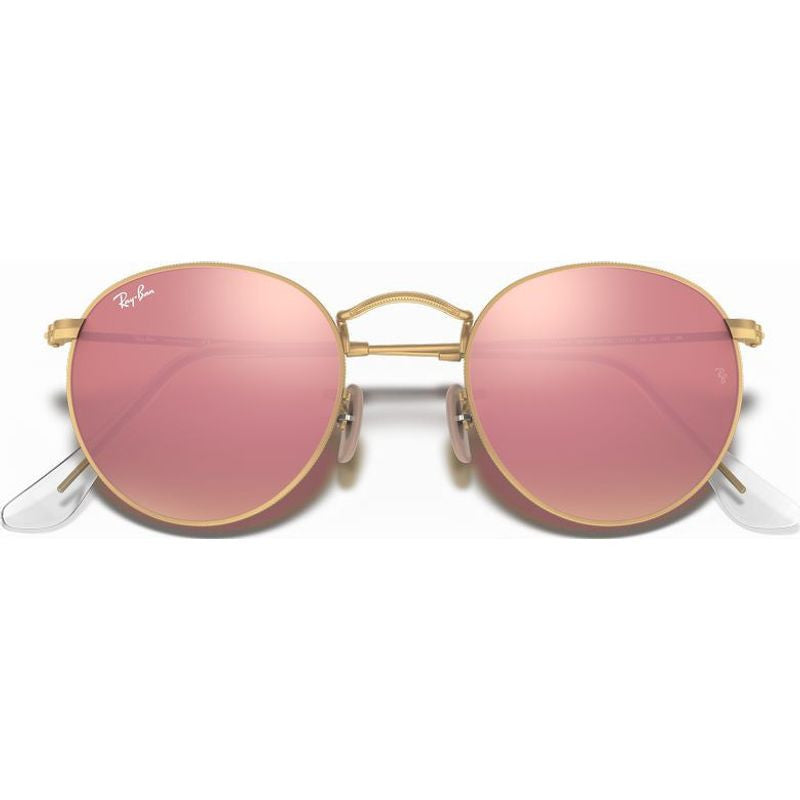 Round Metal RB3447, Gold/Brown Pink Mirror Glass Lenses 50 Eye Size