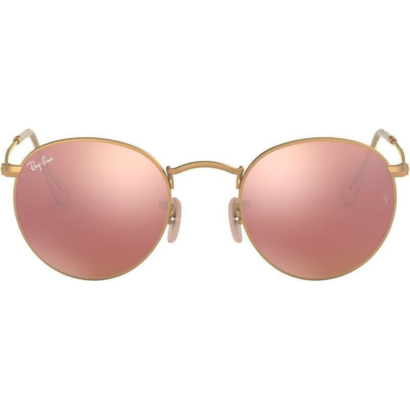 Round Metal RB3447, Gold/Brown Pink Mirror Glass Lenses 50 Eye Size